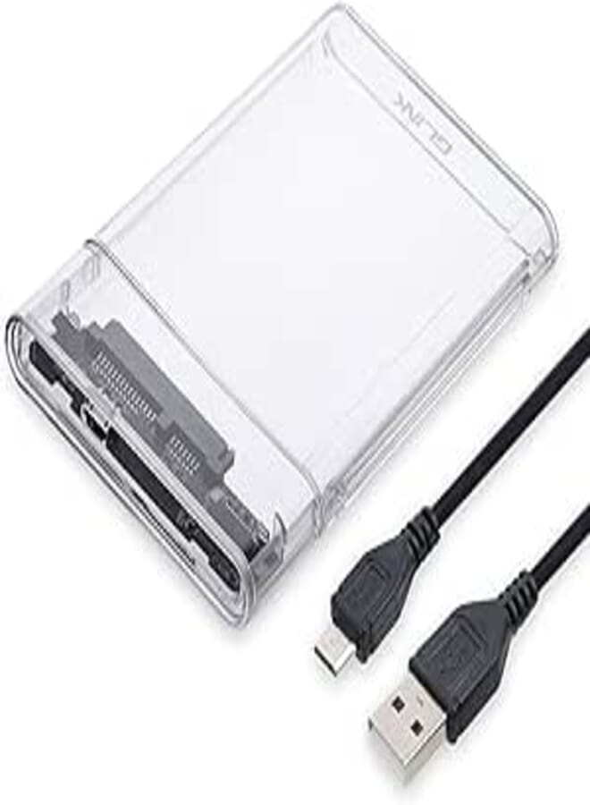 GLink GHD014 - 2.5" USB 2.0 Transparent Premium External HDD Enclosure Case for SATA SSD HDD for Laptop Hard Disks | High Speed USB 2.0 | Supports 4TB | Tool Free Installation | Transparent